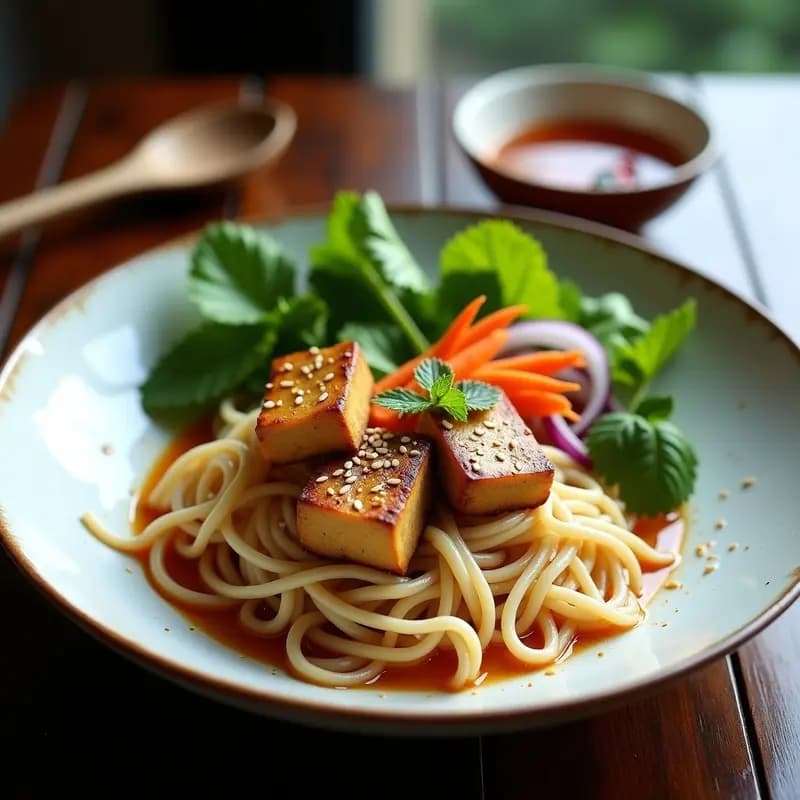 Bun Cha Vietnamita con Tofu: Receta Vegana de Carnes Asadas y Fideos