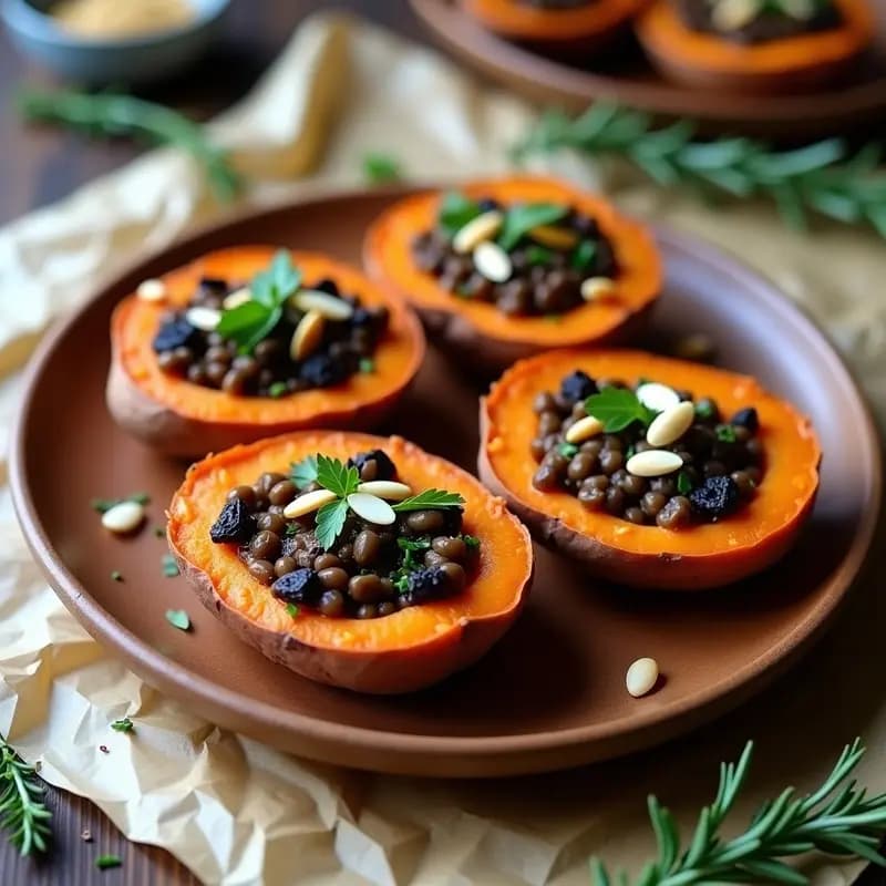 Buniato Relleno de Picadillo de Lentejas y Pasas: Receta Canaria Vegana