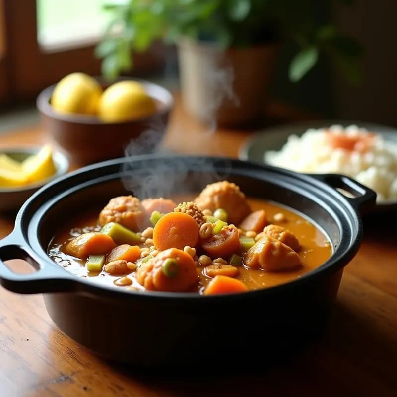 Buniya de Pollo y Cacahuetes: Guiso Senegalés en Olla Lenta con Especias Africanas