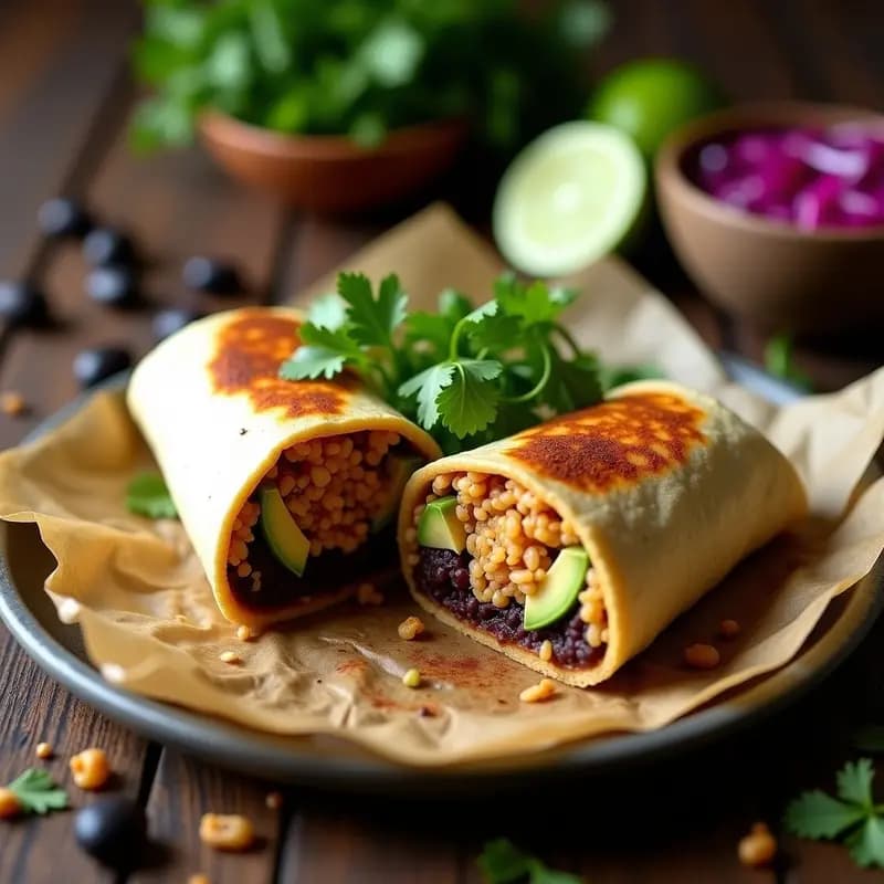 Burritos de Frijoles Negros y Arroz: Receta Mexicana Vegana para Tupper