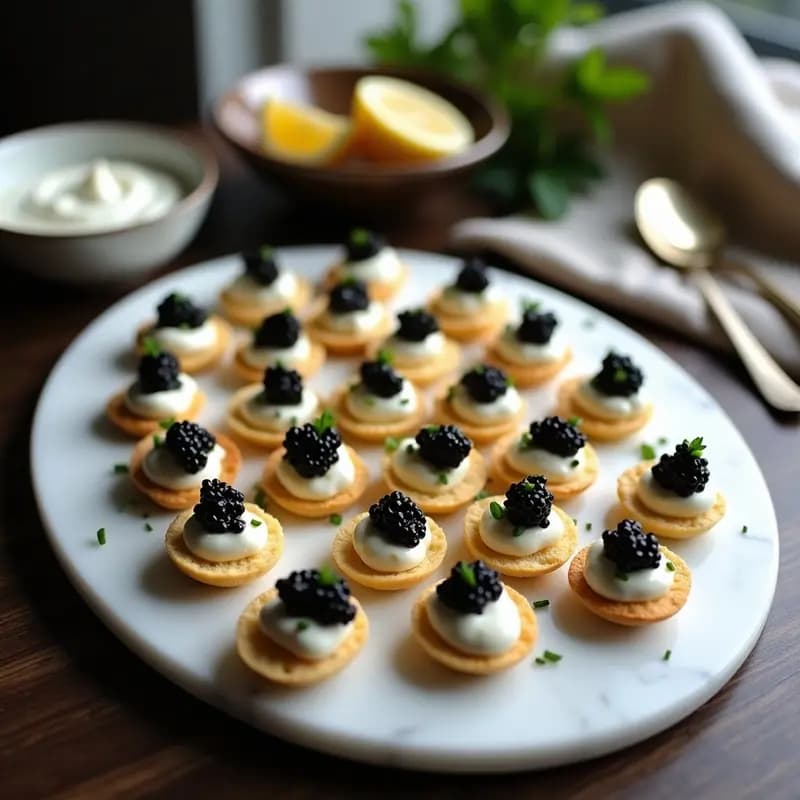 Canapés de Blinis con Caviar y Crema Fraiche: Entrante Ruso Elegante en 10 Minutos