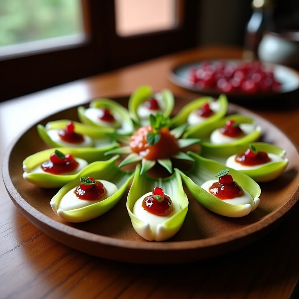 Canapés de Endibia y Queso de Anacardo con Mermelada de Higo: Entrante Gourmet Sin Lácteos