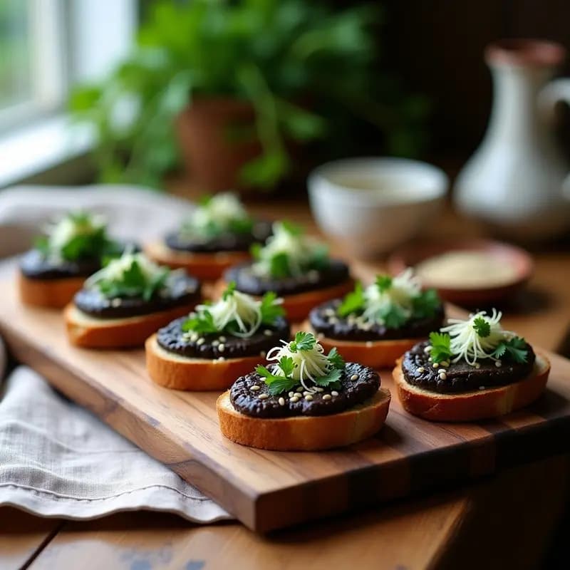 Canapés de Pan de Centeno con Paté de Lentejas Negras y Rábano Picante: Aperitivo nórdico