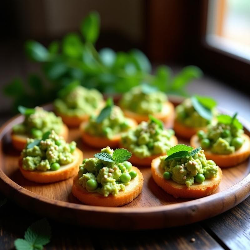 Canapés de Pan de Maíz con Guacamole de Pisello Tierno: Aperitivo Vegano y Crujiente