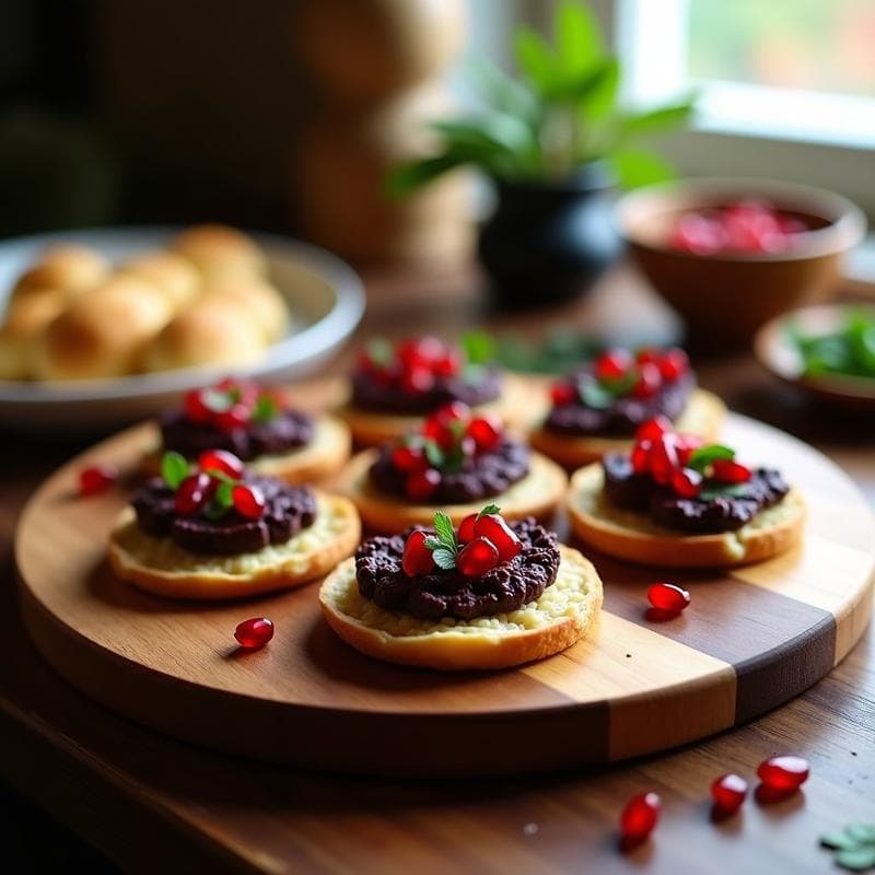 Canapés de Pan de Pita con Paté de Berenjena Ahumada y Granadas: Aperitivo Libanés Sin Gluten