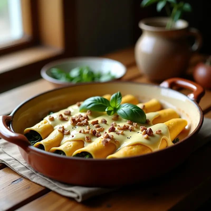 Canelones de Espinacas y Queso de Cabra con Bechamel de Avellanas: Receta País Vasco Sin Lactosa