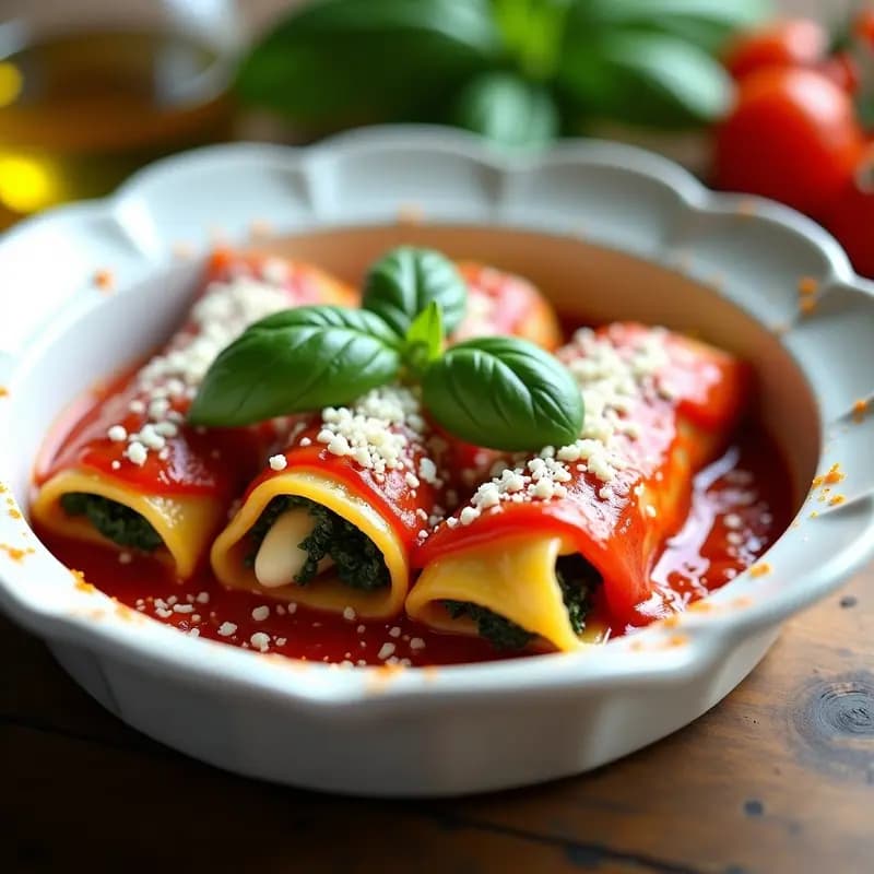Canelones de Espinacas y Requesón: Receta Italiana Baja en Calorías con Salsa de Tomate Natural en 40 Minutos