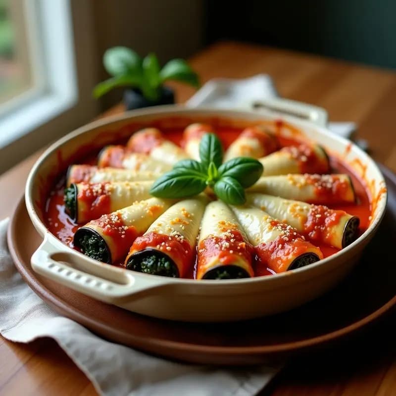 Canneloni de Espinacas y Requesón: Receta Italiana Sin Pasta con Láminas de Berenjena