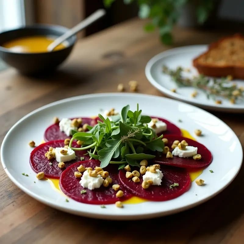 Carpaccio de Remolacha y Queso de Cabra con Vinagreta de Miel: Aperitivo Italiano Vegano