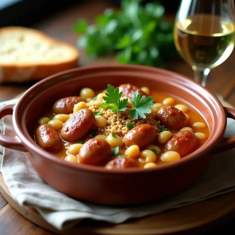 Cassoulet Francés de Frijoles Blancos y Salchichas Vegetales: Receta Vegana en Olla Lenta