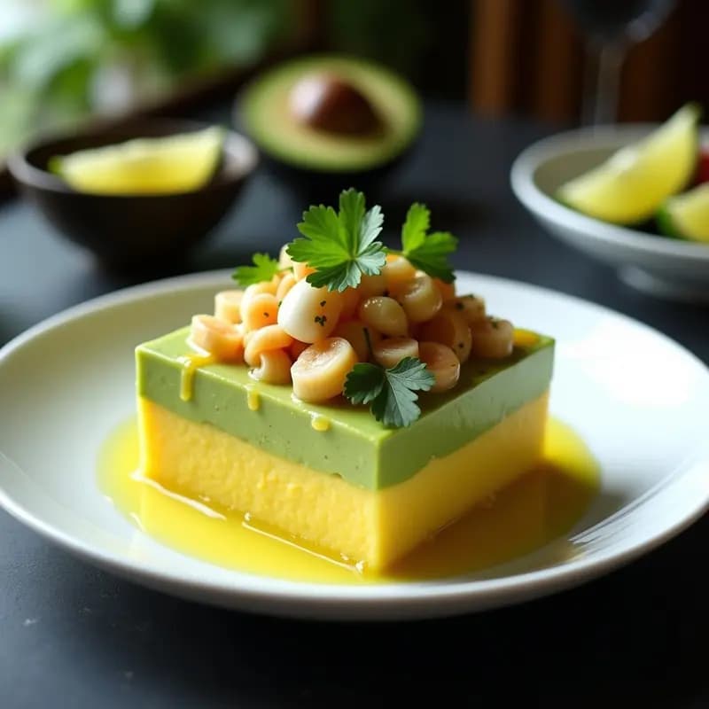 Causa Rellena de Aguacate y Mariscos: Receta Peruanos Gourmet en Capas