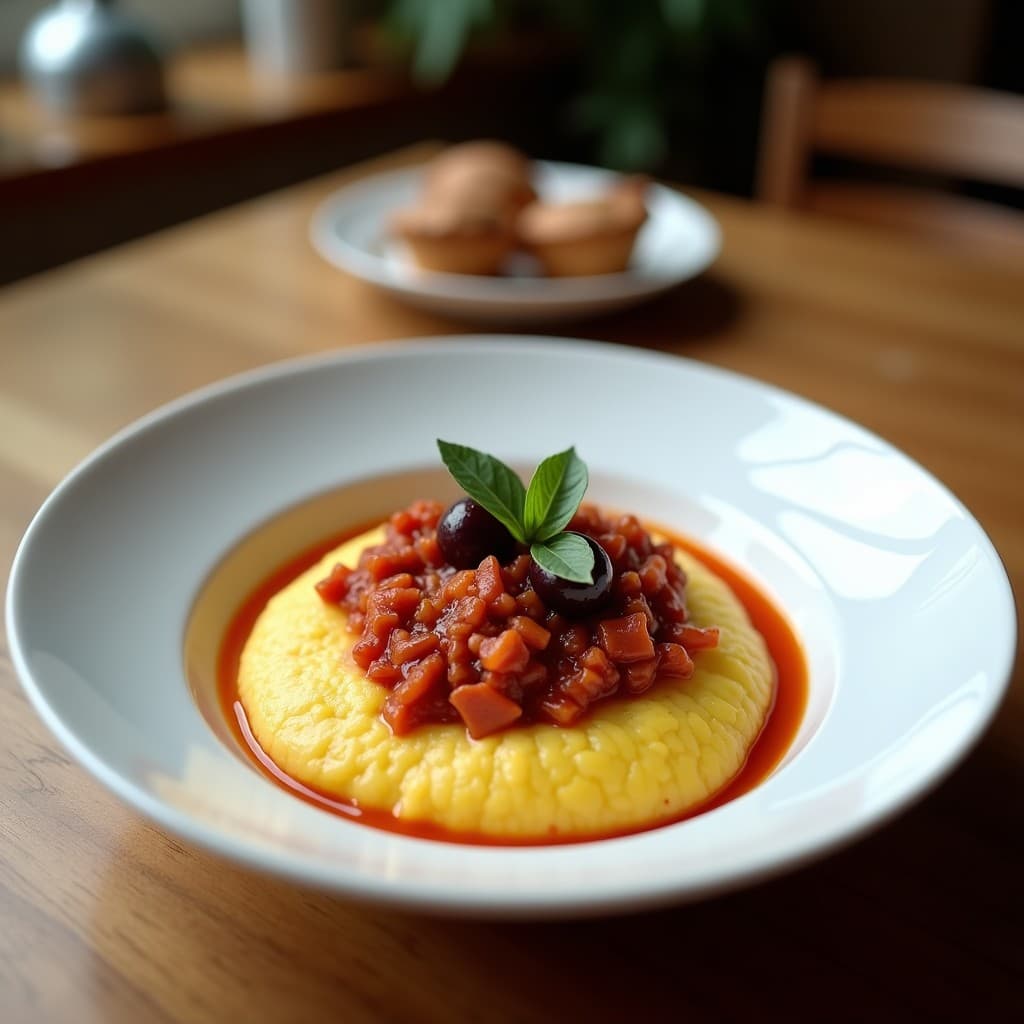 Cechetti de Polenta con Ragu de Berenjena y Aceitunas Kalamata: Aperitivo Italiano Sin Gluten