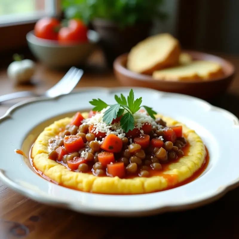 Cechettis de Polenta con Ragu de Lentejas y Zanahoria: Receta Italiana Vegana y Sin Gluten