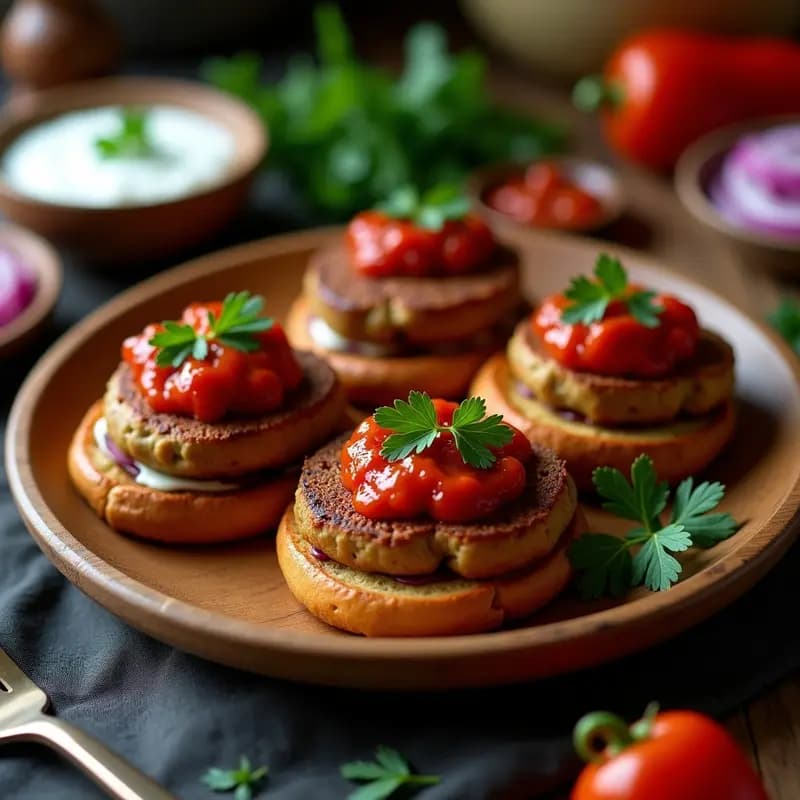 Cevapi de Berenjena y Seitan: Hamburguesas Balcánicas Veganas con Ajvar de Pimiento