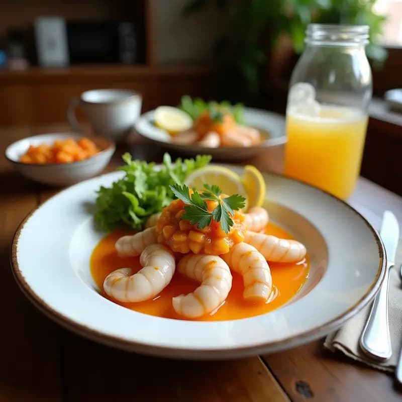 Ceviche de Camarón con Lechuga de Mar y Naranja Sanguina: Receta Fusion Peruana-Española
