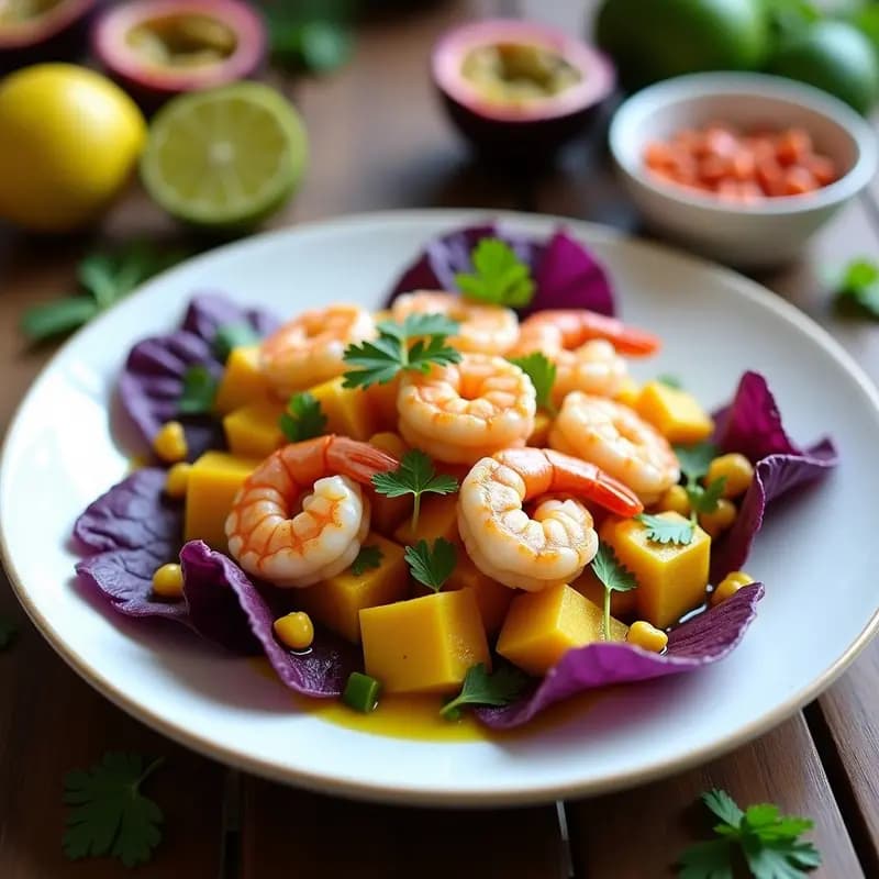 Ceviche de Camarón al Estilo Peruano con Maracuyá: Receta Fresca y Citrica