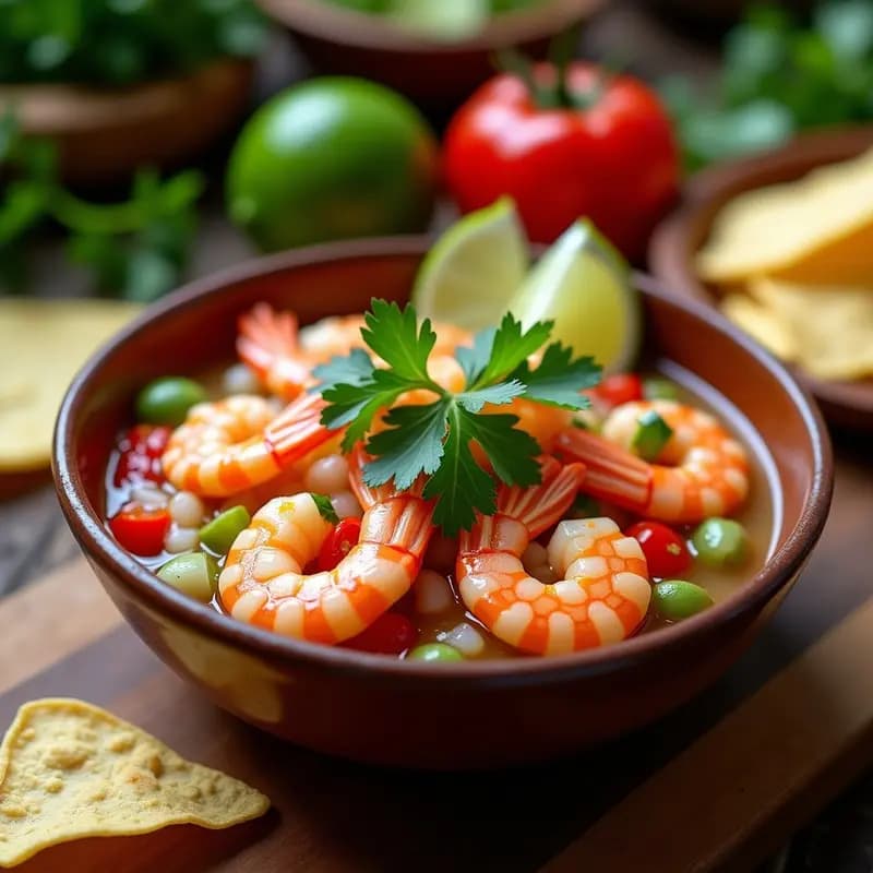Ceviche de Camarones al Estilo Ecuador: Marinado en Limón con Cebolla y Cilantro