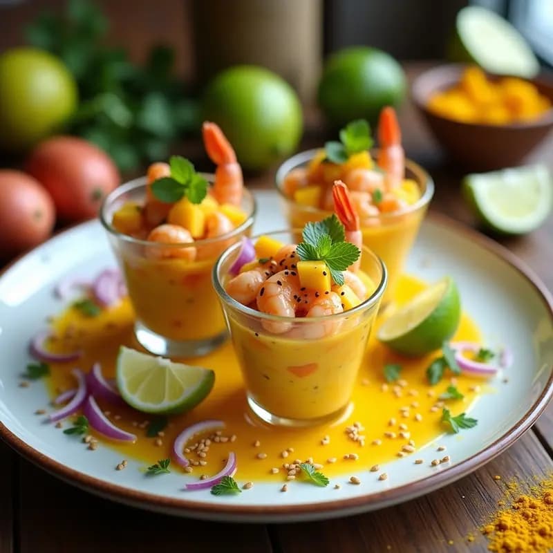 Ceviche de Camarones con Mango y Cúrcuma: Receta Peruana Fusion Alta en Antioxidantes