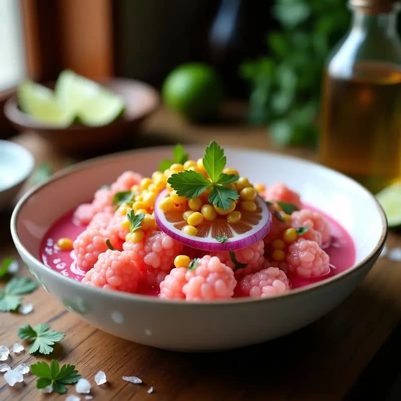 Ceviche de Cauliflower con Leche de Tigre Rosa y Crujiente de Maíz: Receta Peruana Vegana