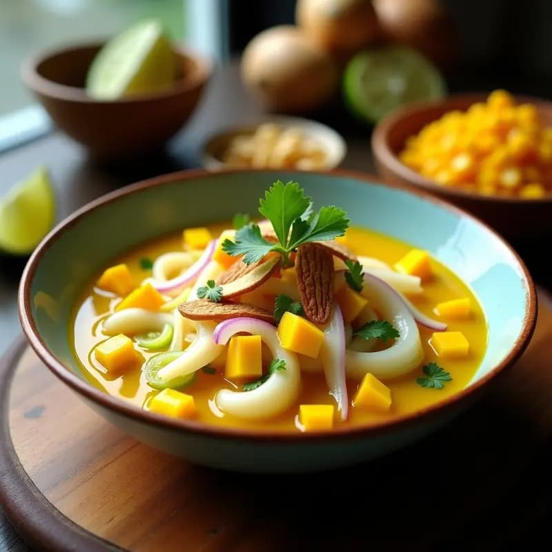 Ceviche de Corvozón con Mango y Leche de Cúrcuma: Receta Peruana Sin Pescado y Sin Cocción