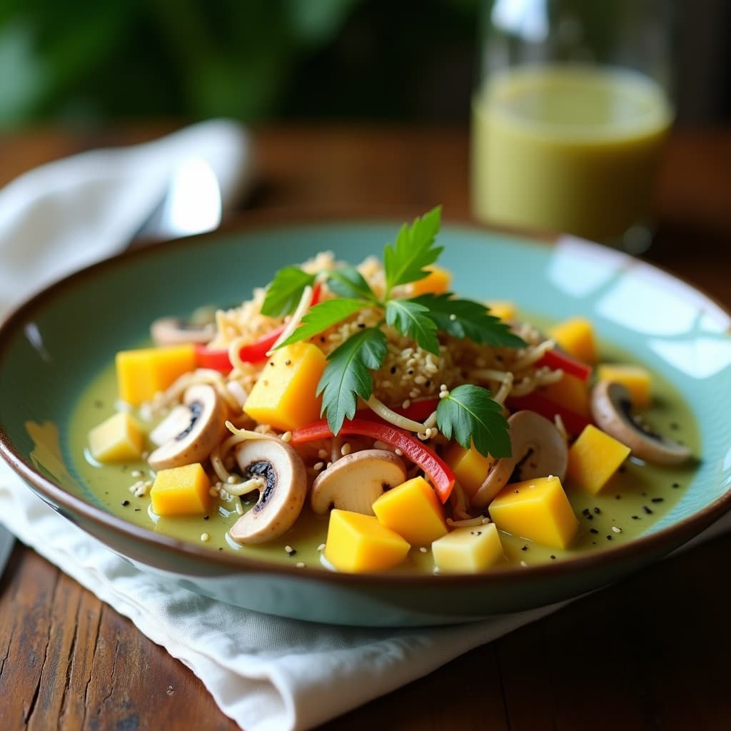 Ceiche de Hongos Ostra y Mango con Leche de Tigre de Lima: Entrante Vegano Peruano-Tailandés