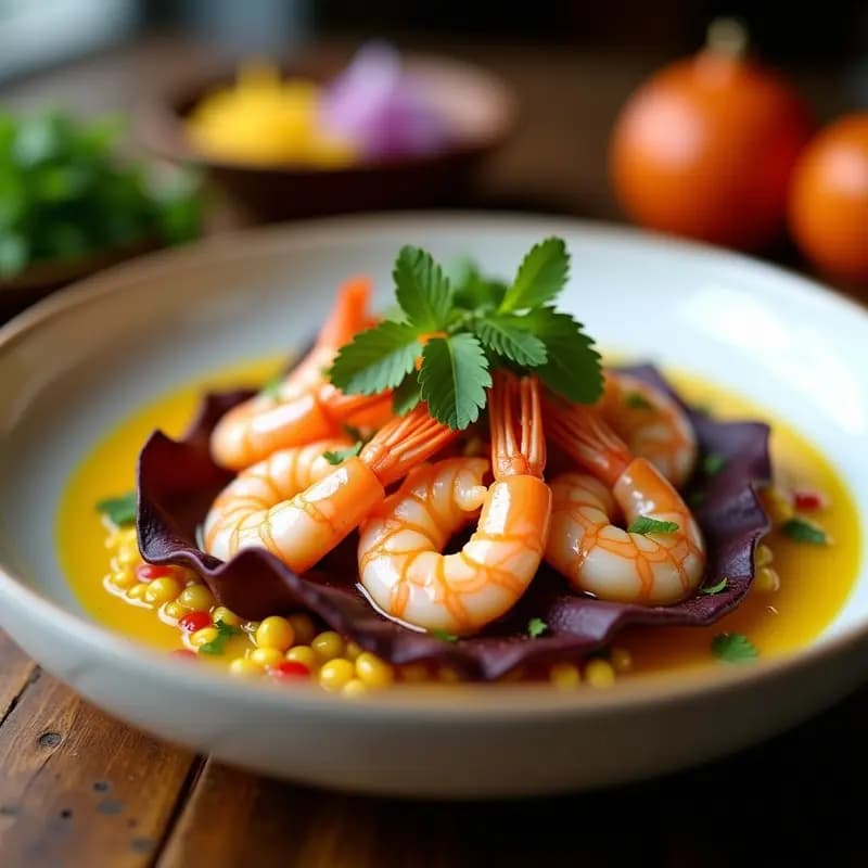 Ceiche Peruano de Langostinos con Leche de Tigre de Aji Amarillo: Aperitivo Fresco y Picante