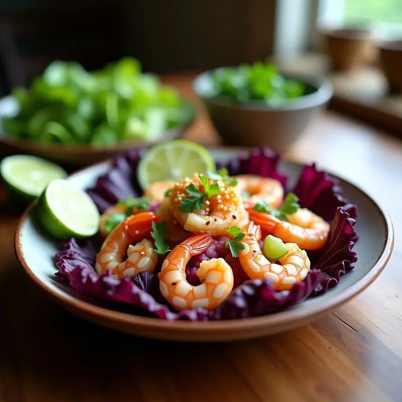 Ceiche de Langostinos y Limón Verde con Lechuga Morada: Receta Peruana Fresca y Sin Cocción