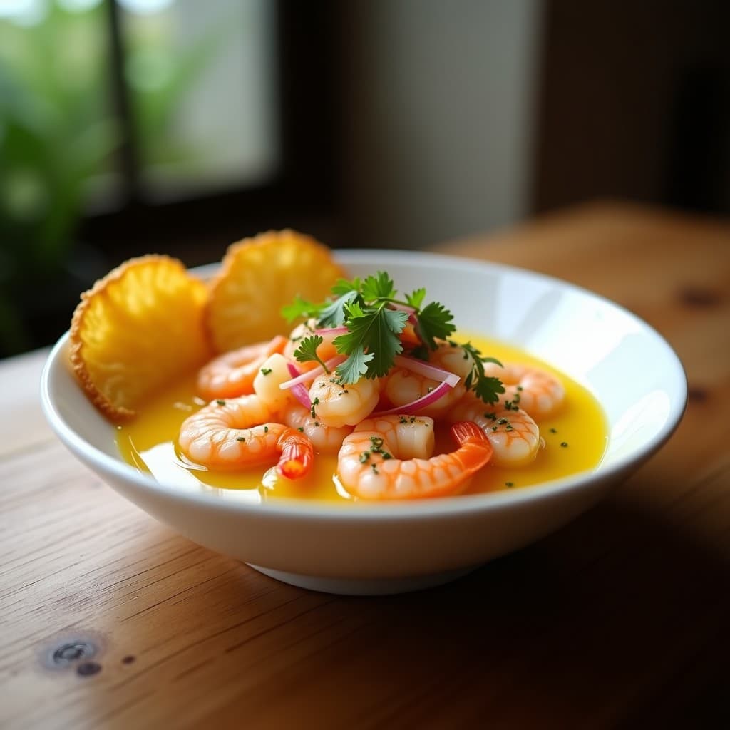 Ceviche de Langostinos y Maracuyá con Chips de Yuca: Receta Nikkei en 20 Minutos con Toque Ácido