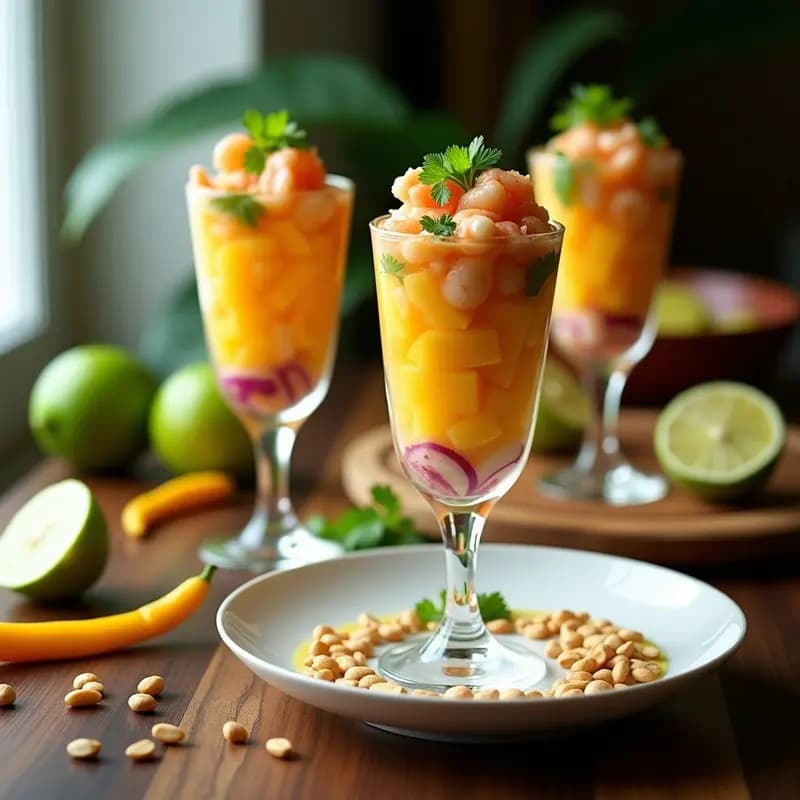 Ceviche de Mango y Camarón: Receta Tudor Peruano con Toque Dulce
