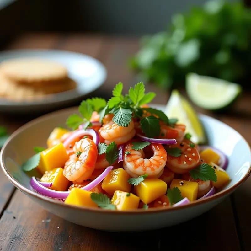 Ceviche de Mango y Camarones con Vinagreta de Tamarindo: Receta Asiática-Mexicana Refrescante