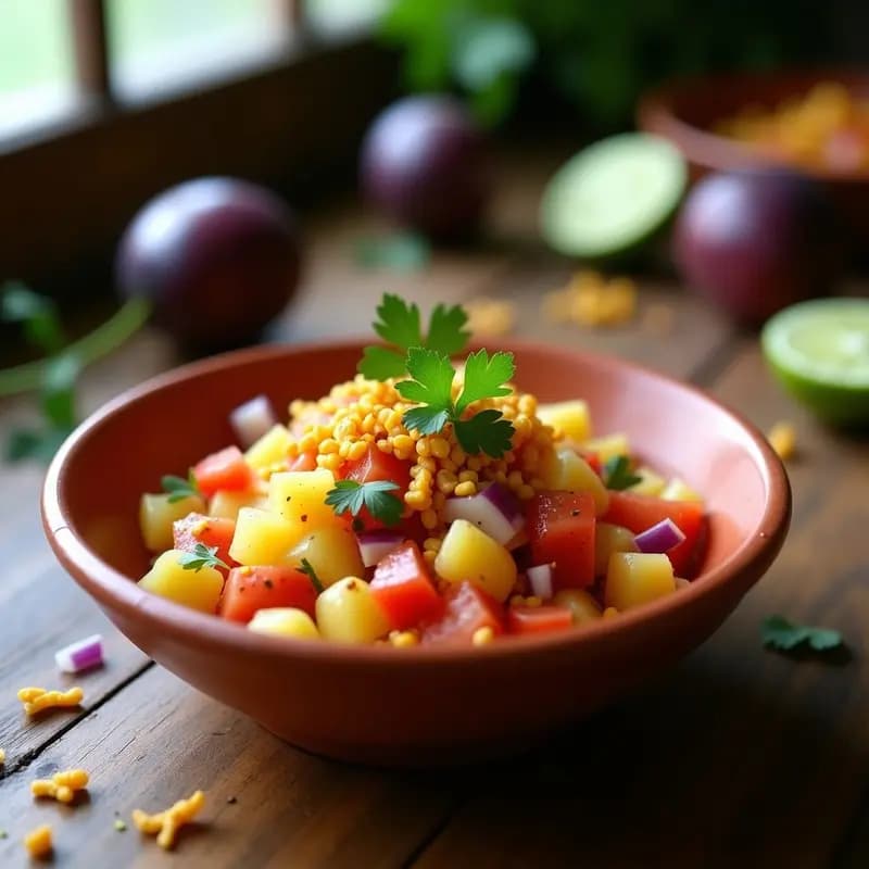 Ceviche de Palmito y Maracuyá con Crujiente de Maíz Morado: Receta Fusion Peruano-Brasileña