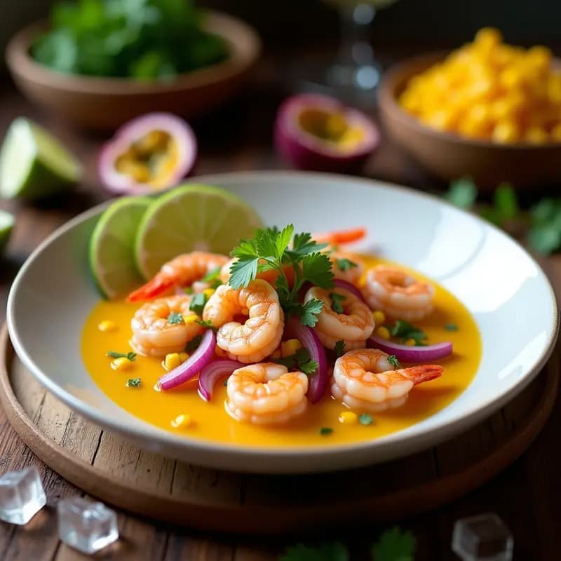 Ceiche Peruano de Camarones con Leche de Tigre de Maracuyá: Receta Fría y Picante
