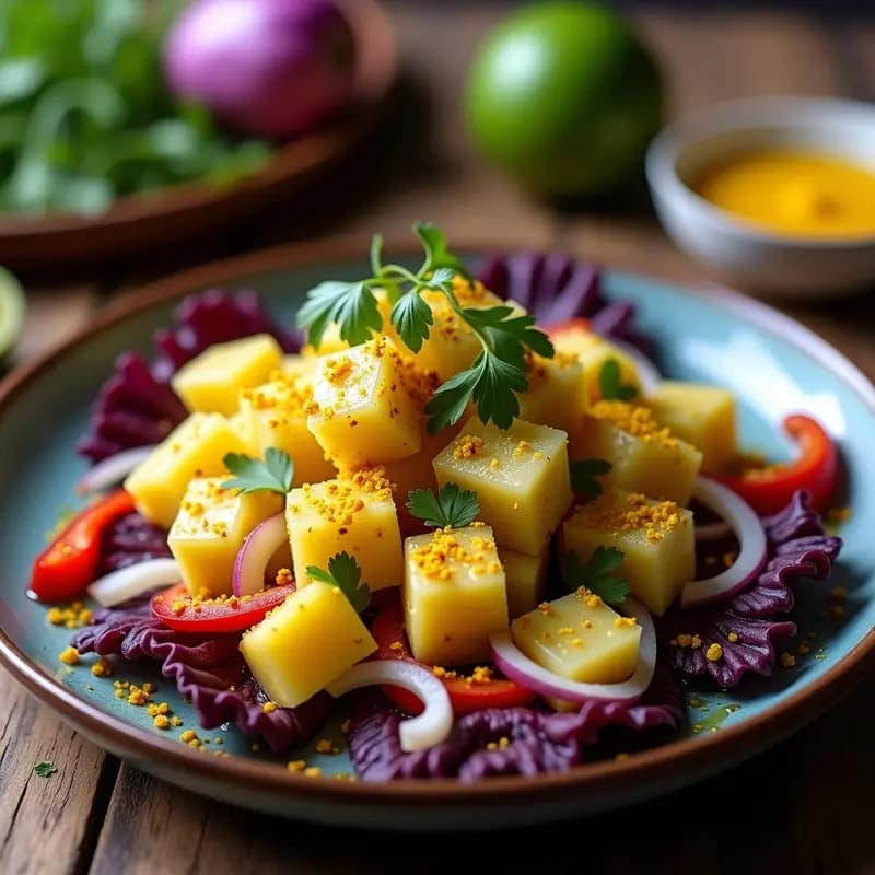 Ceviche de Pulpo con Limón Verde y Cúrcuma: Receta Peruana Gourmet Sin Cocción