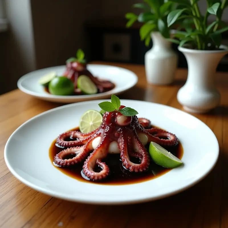 Ceviche de Pulpo con Tinta de Calamar y Ají Limón: Receta Peruana Gourmet y Dramática