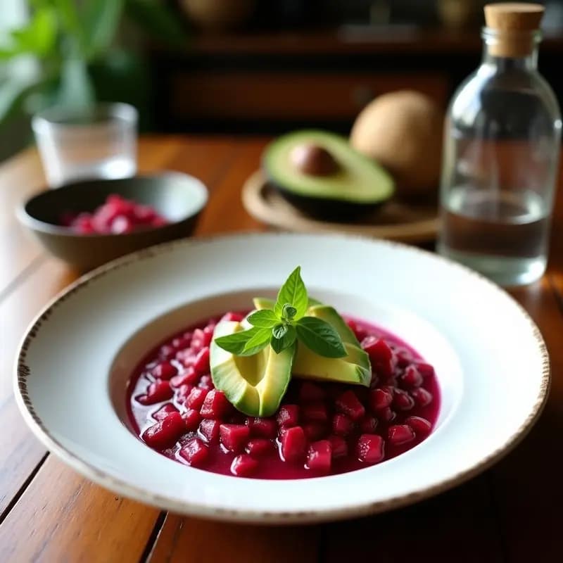 Ceviche de Remolacha y Aguacate con Leche de Coco: Receta Peruana Crudivegana y Colorida
