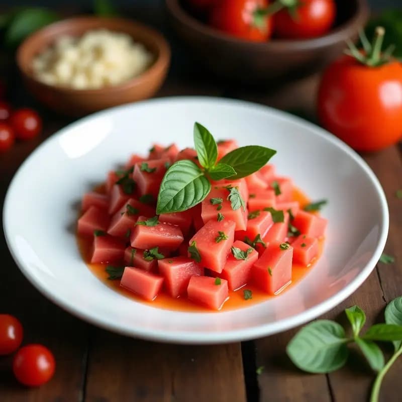 Ceviche de Sandía y Tomate de Árbol con Leche de Coco: Receta Peruana Dulce y Ácida