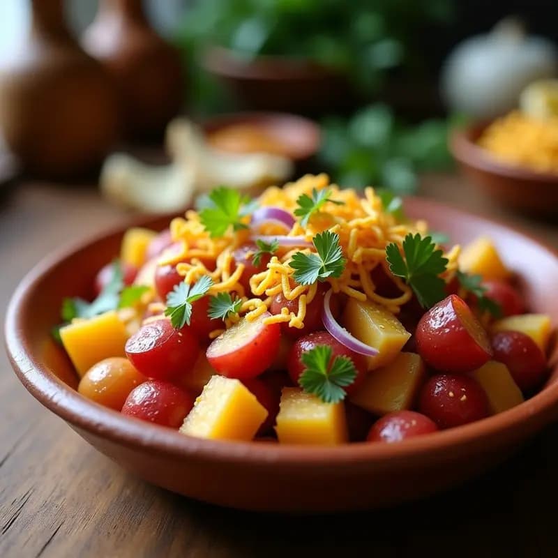 Chaat de Patata y Granados con Chutney de Tamarindo: Receta India Callejera y Picante