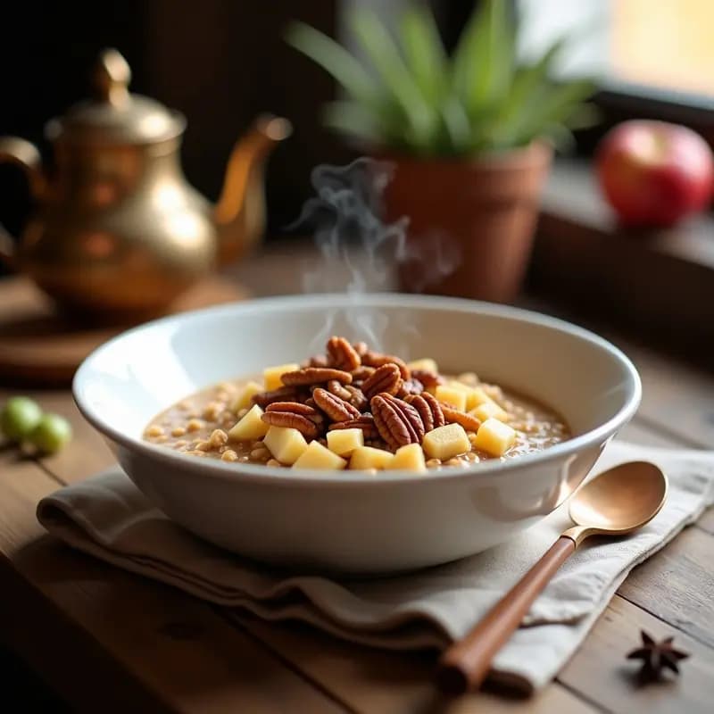 Chai Spiced Oatmeal con Compota de Manzana y Nueces: Desayuno Indio-Británico Reconfortante