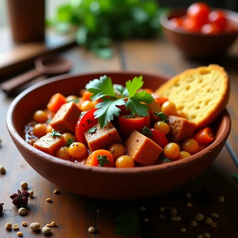 Chakalaka Sudafricana con Tempeh: Receta Vegana y Picante en Olla Exprés