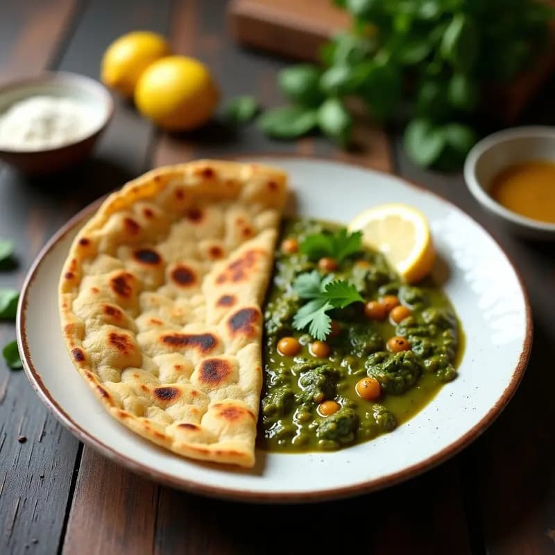 Chapati de Garbanzo con Curri de Espinacas: Pan Indio Sin Gluten y Acompañamiento en Uno