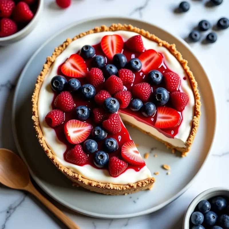 Cheesecake de Avena y Yogur Griego con Frutos Rojas: Postre Sin Horno y Alta en Proteína