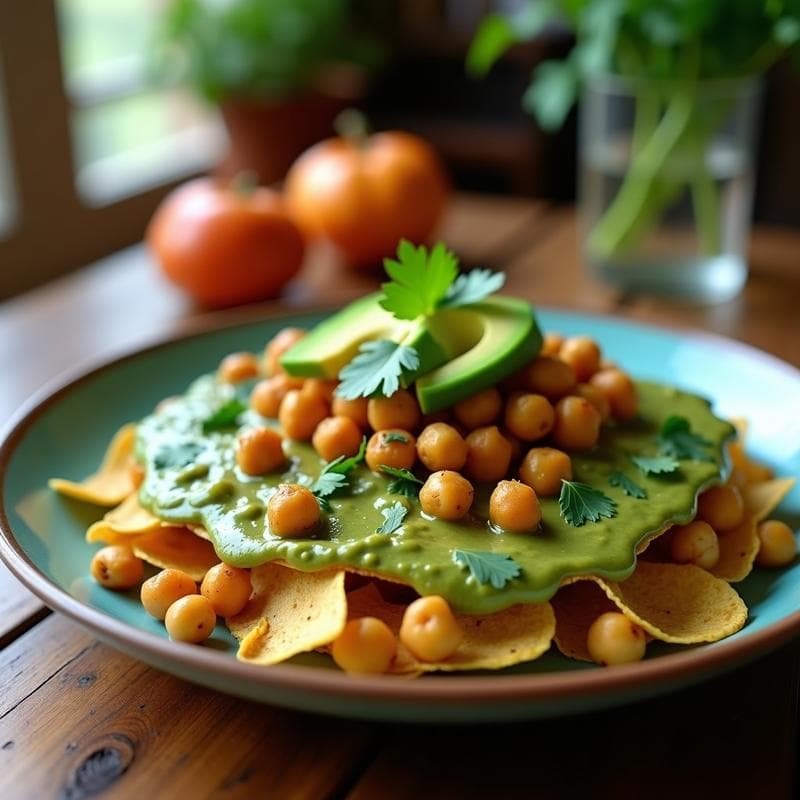 Chilaquiles Verdes con Garbanzos Crujientes: Receta Mexicana Vegana en Airfryer para Tupper