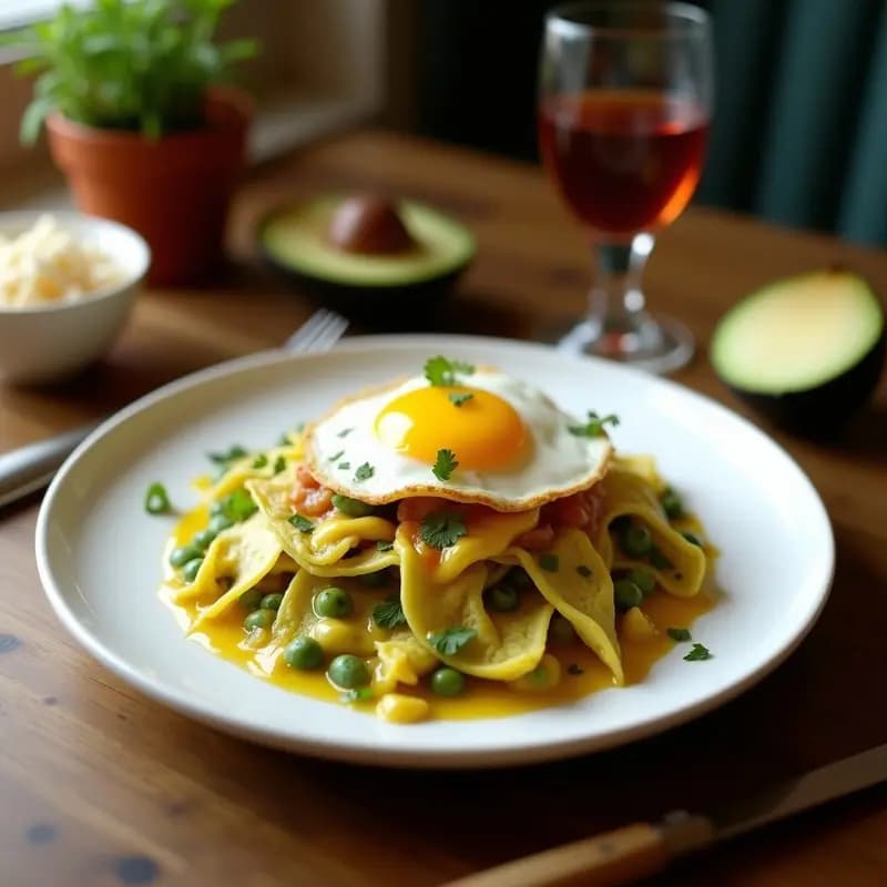 Chilaquiles Verdes con Huevo Frito y Crema Ácida: Receta Mexicana para Desayuno o Cena