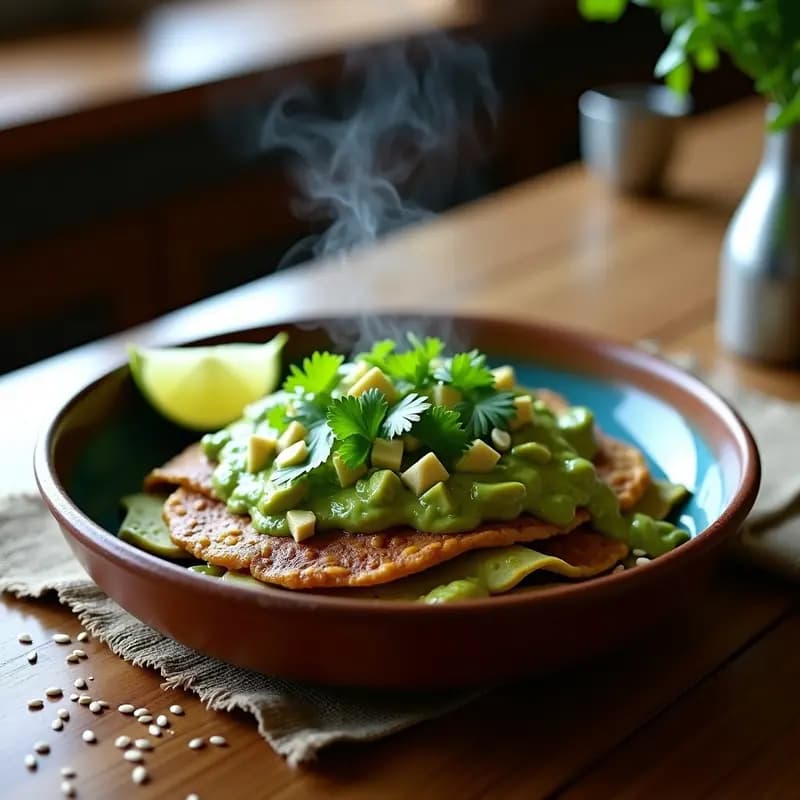 Chilaquiles Verdes con Tortillas de Maíz Azul: Desayuno Mexicano Vegano y Sin Fritura