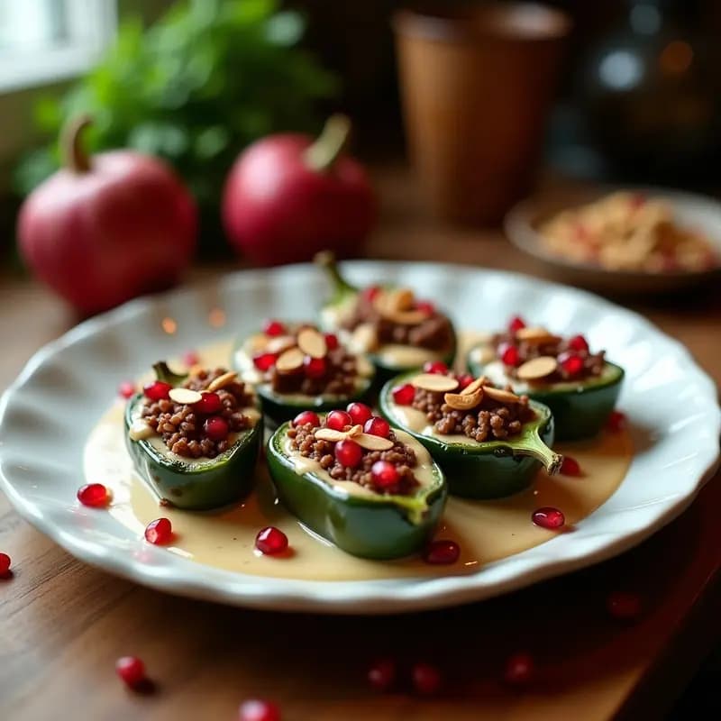 Chile en Nogada con Carne de Res y Granados: Receta Mexicana Festiva Sin Gluten