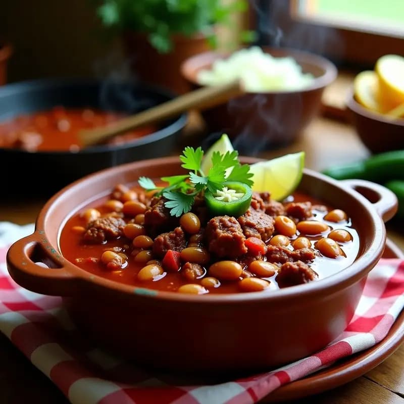 Chili con Carne Tex-Mex con Frijoles y Jalapeños: Guiso Picante y Reconfortante