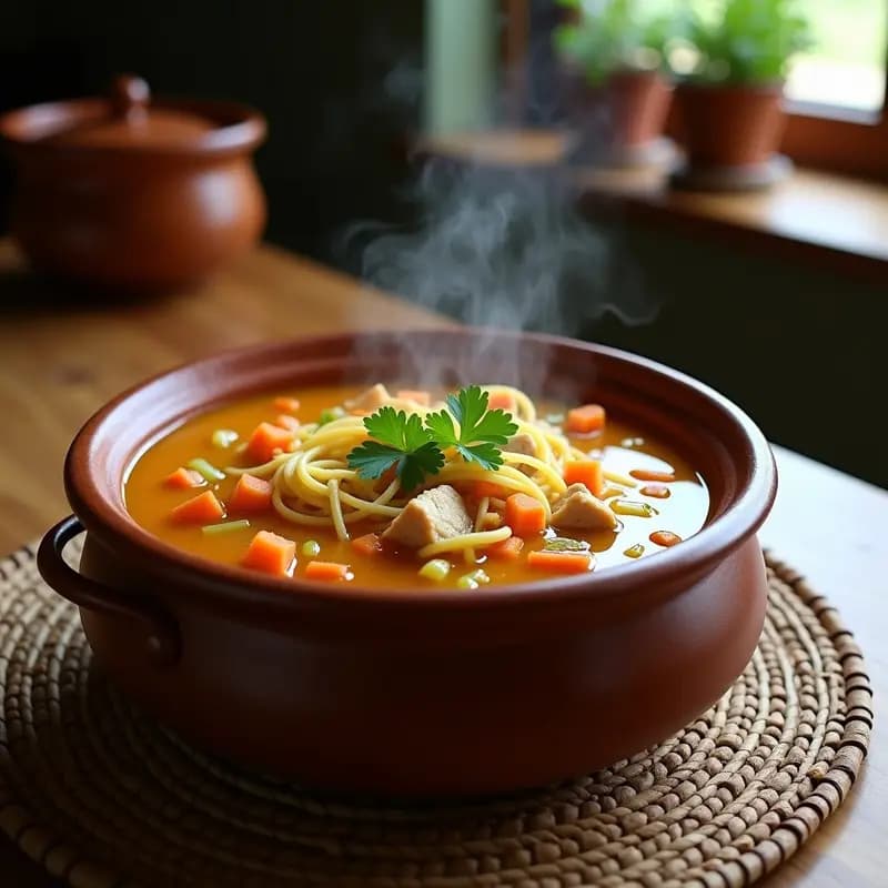 Chorba Argellina con Pollo y Fideos: Sopa Tradicional con Azafrán y Jengibre
