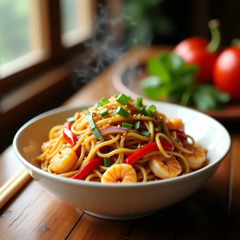 Chow Mein de Camarones y Brotes de Soja: Receta China Rápida y Alta en Proteína