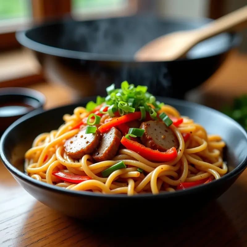 Chow Mein de Cerdo y Verduras con Salsa de Soja: Receta China Salteada en Wok