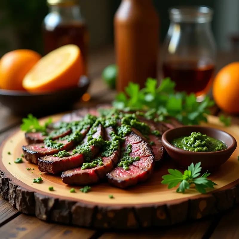 Churrasco Brasilero con Chimichurri: Carne Marinada al Estilo Sudamericano en Grill